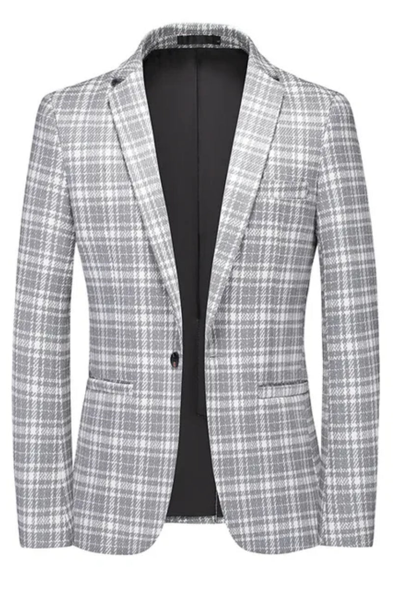Fancy Plaid Slim Fit One Button Men Blazers