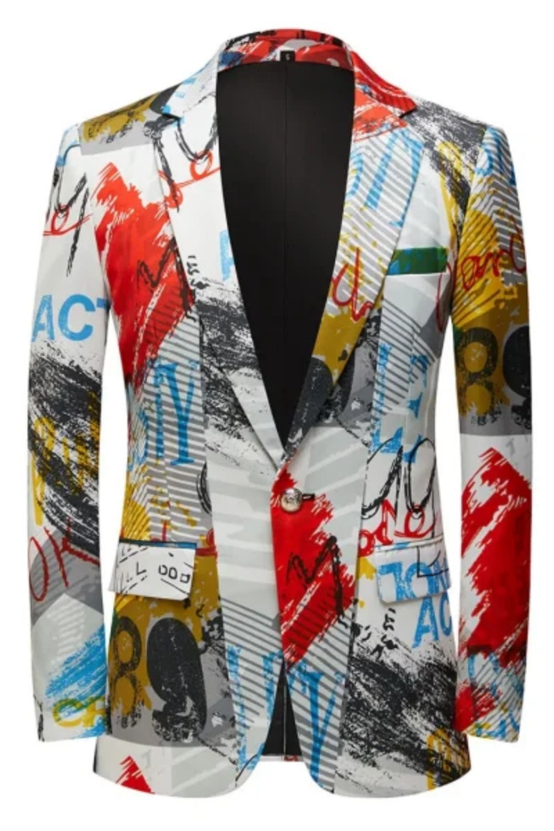 Fashion Print Casual Slim Fit One Button Men Jacket