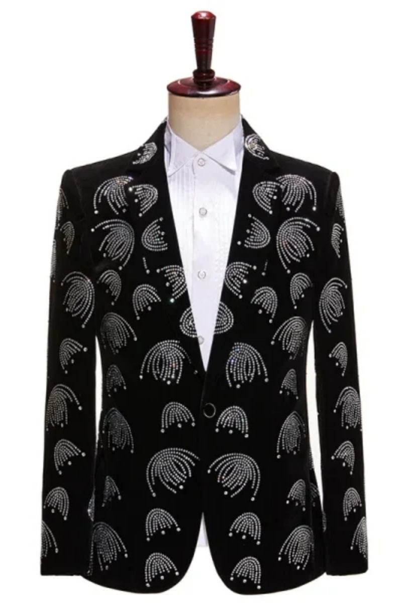 Luxury Diamond  Appliques Velvet One Button Notched Lapel Men Blazer