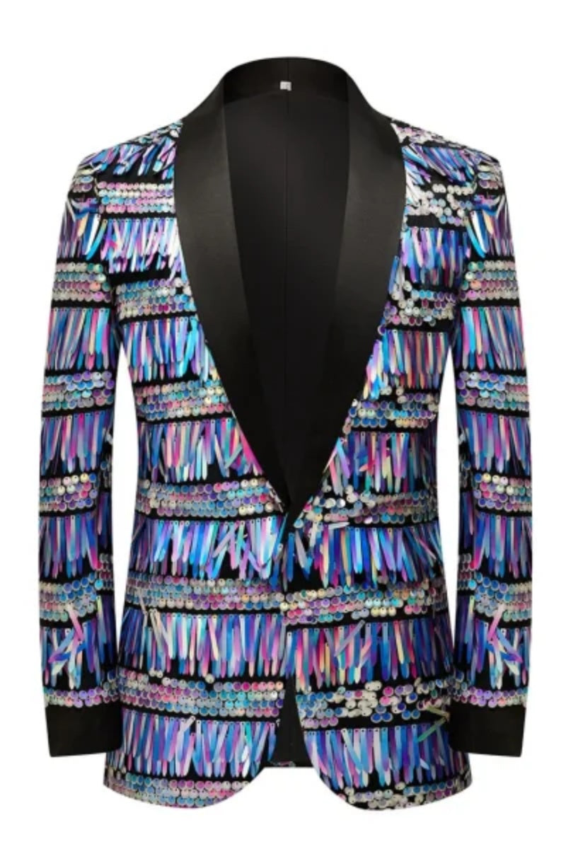 Vintage Colorful Tassel Sequin Men Blazer