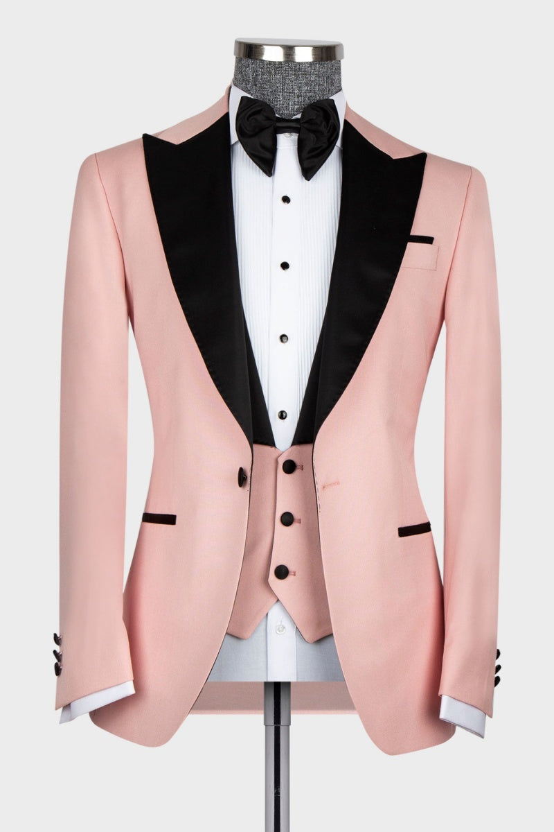 Pink Fancy Peaked Lapel 3 Pieces Men Prom Suits