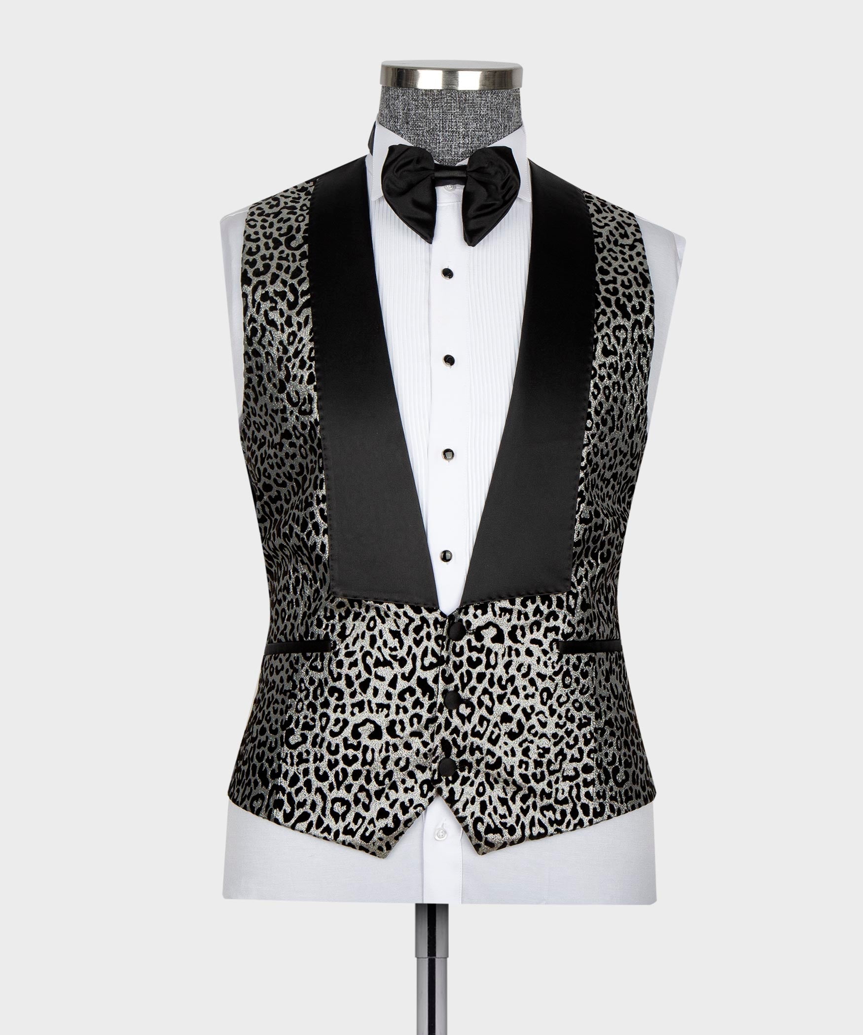 Stylish Silver Leopard Jacquard Men Prom Suits With Waistcoat