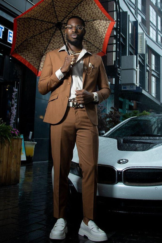 Glamorous Brown Notched Lapel Close Fitting Men Suits