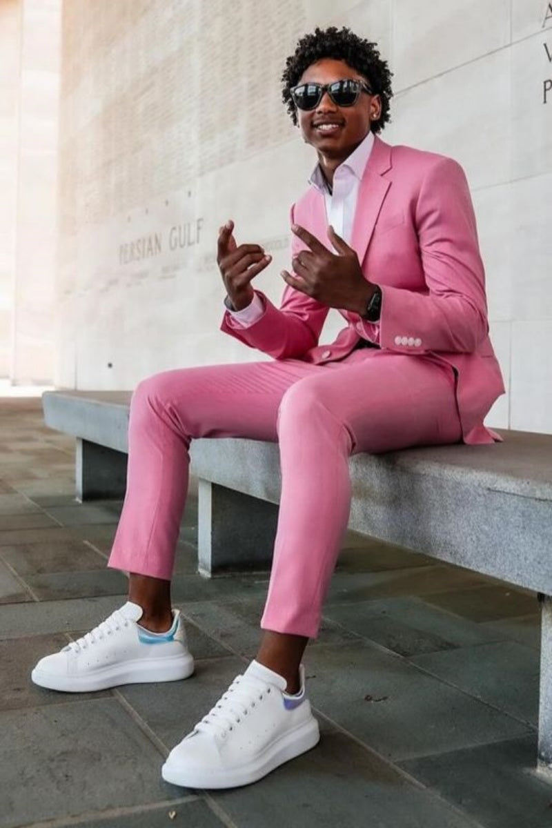Chic Pink Notched Lapel Close Fitting Prom Suits