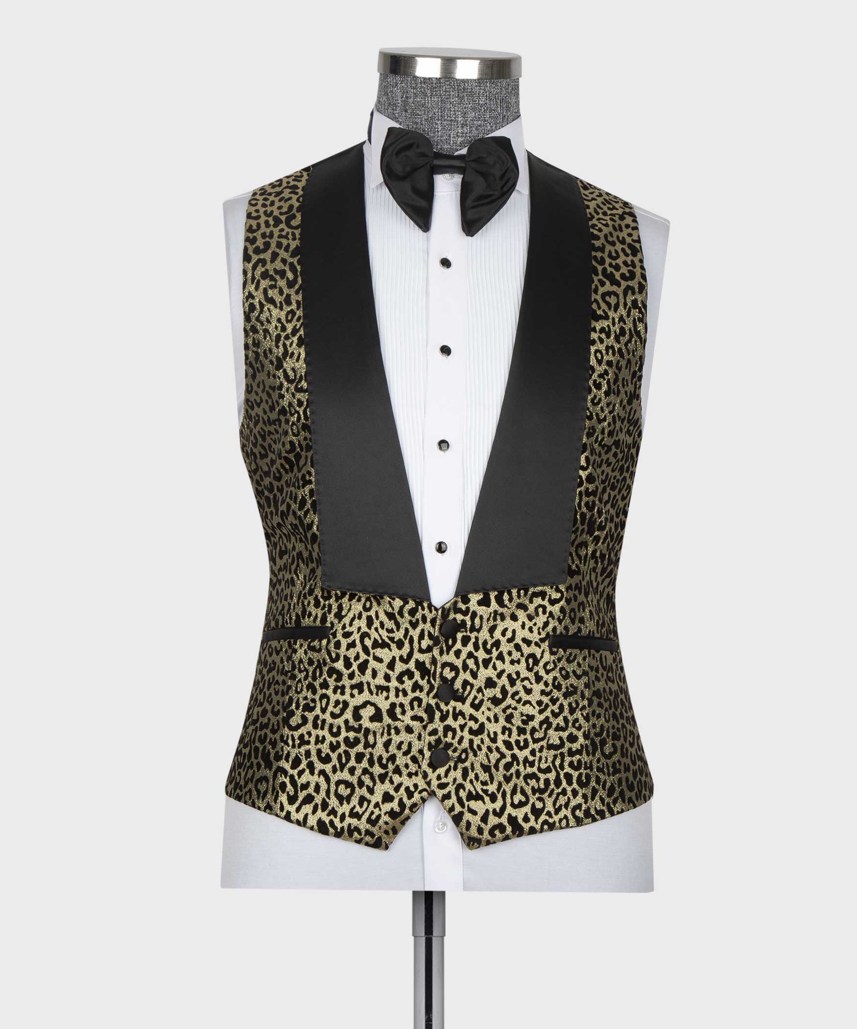 Modern Gold Leopard Jacquard 3 Pieces Prom Men Suits