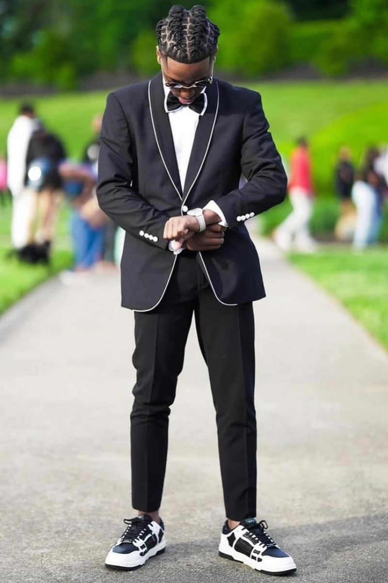 Stylish Black Shawl Lapel Slim Fit Suits For Men
