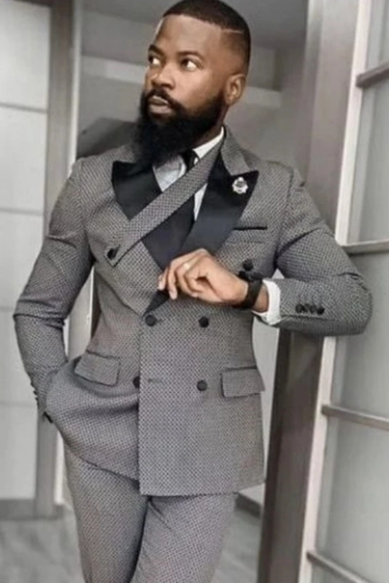 Fancy Gray Newest Double Breasted Prom Men Suits
