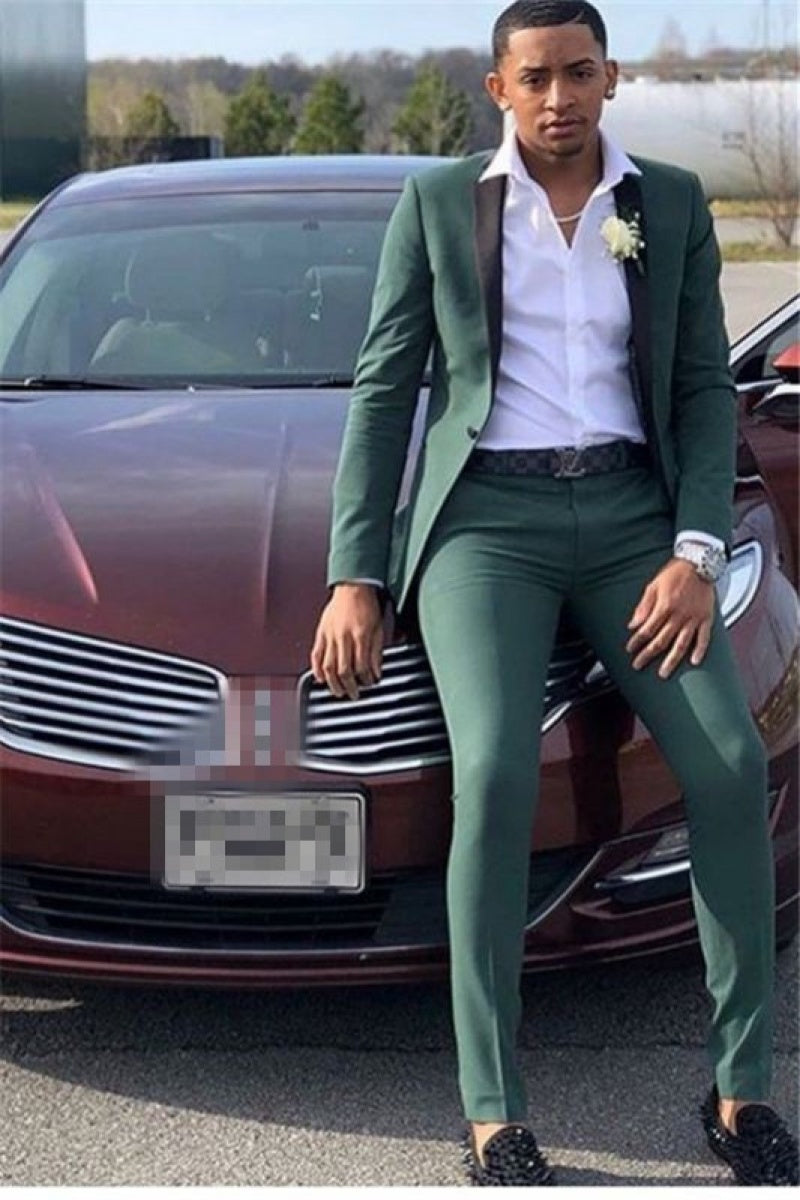 Modern Dark Green Shawl Lapel Slim Fit Prom Men Suits