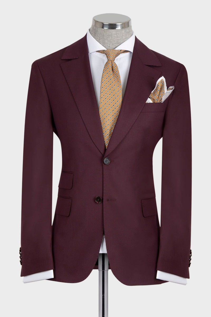 Popular Burgundy Notched Lapel Men Prom Suits