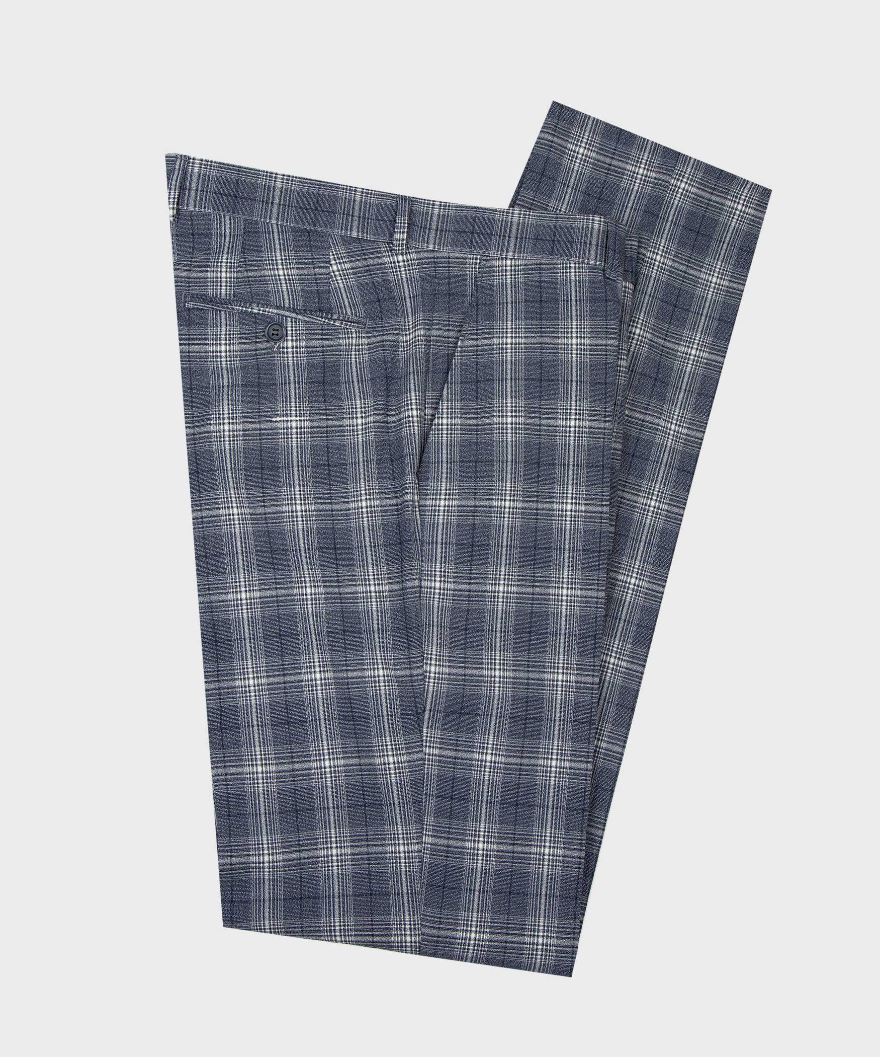 Stylish Blue-Gray Plaid Peaked Lapel Double Breasted Formal Suits