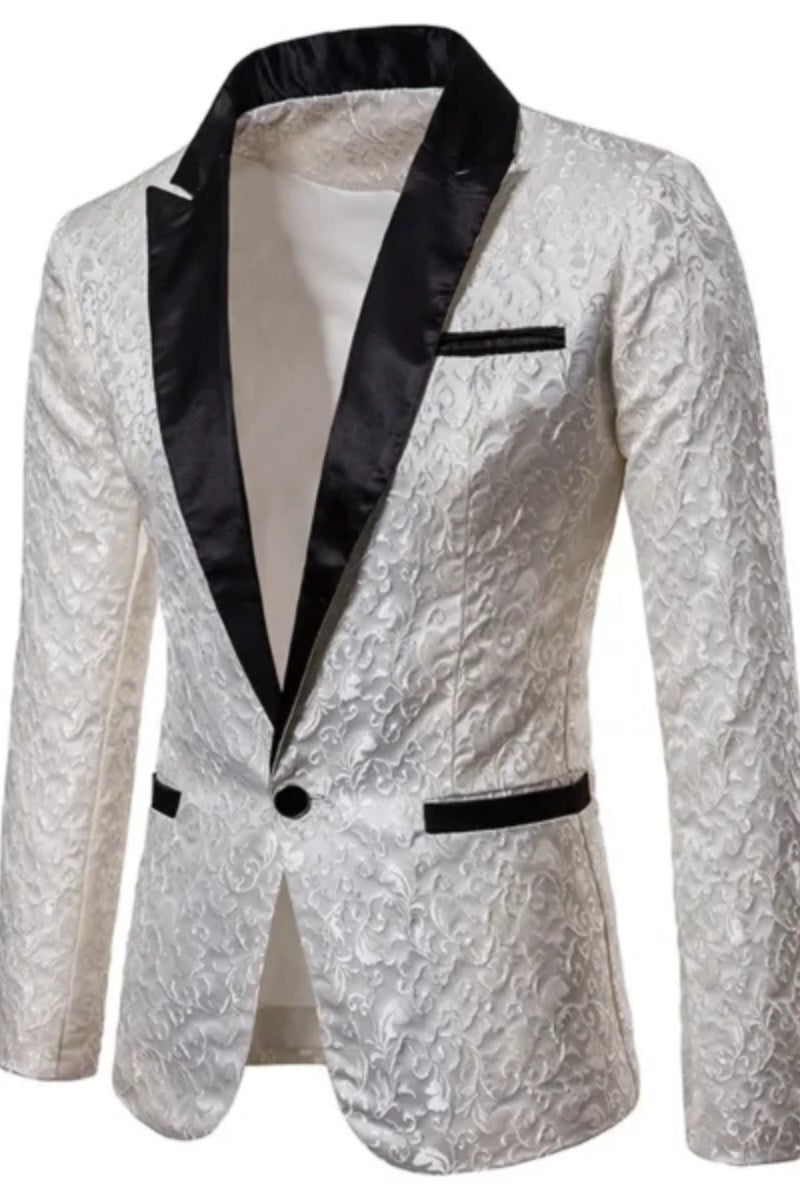 Gorgeous Jacquard Slim Fit Mens Blazer with Silk Lapel