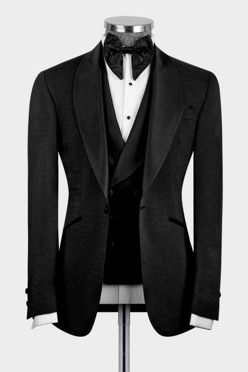 Classic Black Shawl Lapel 3 Pieces Men's Wedding Suits