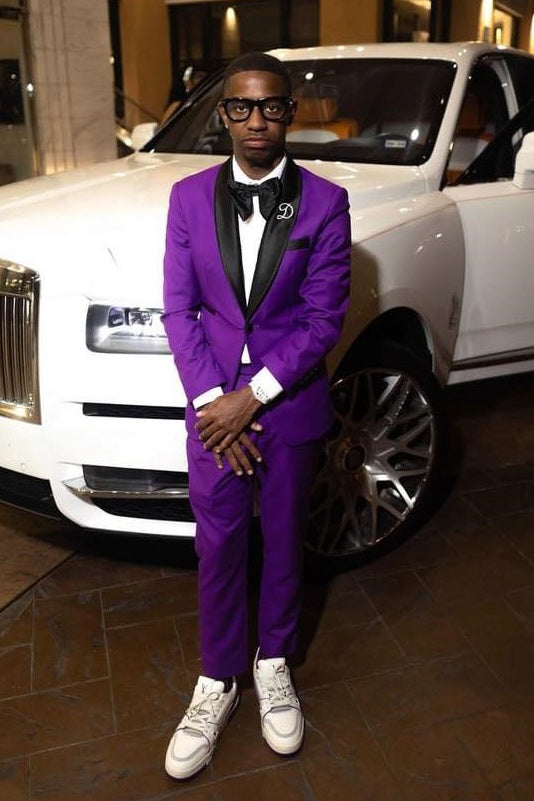 Stylish Purple Shawl Lapel Close Fitting Suits For Men