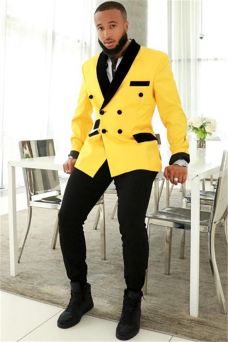 Glamorous Yellow Double Breasted Shawl Lapel Prom Suits