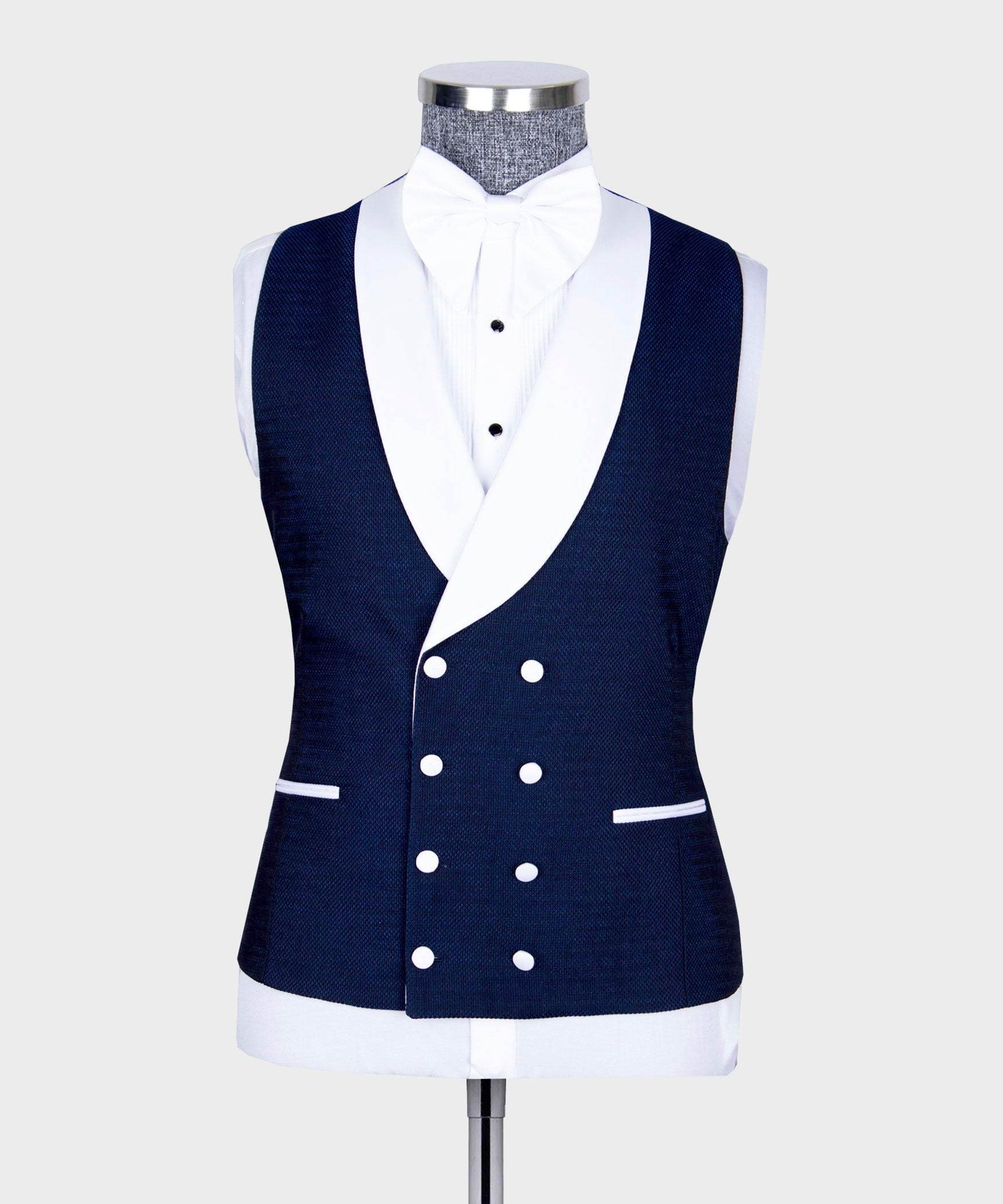 Fashion Dark Blue Shawl Lapel Men Suits With Waistcoat