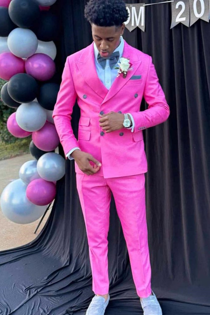 Glamorous Pink Double Breasted Slim Fit Men Suits