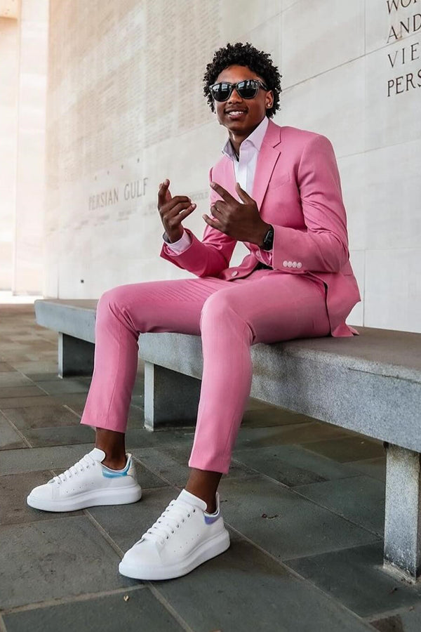Bespoke Pink Notched Lapel Fashion Prom Men Suits