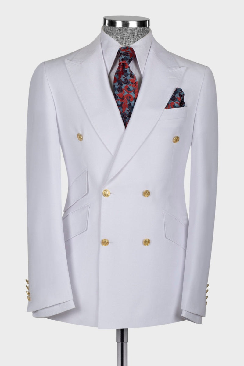 Formal White Double Breasted Close Fitting Suits For Men