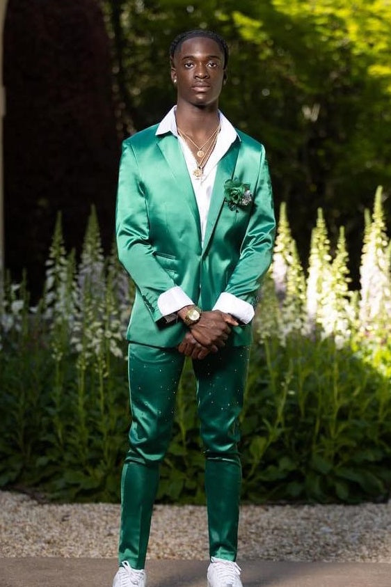 Modern Green Satin Notched Lapel Suits For Men