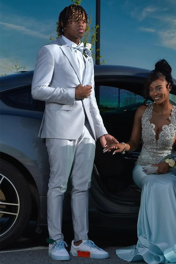 Modern Light Gray Notched Lapel Newest Prom Men Suits