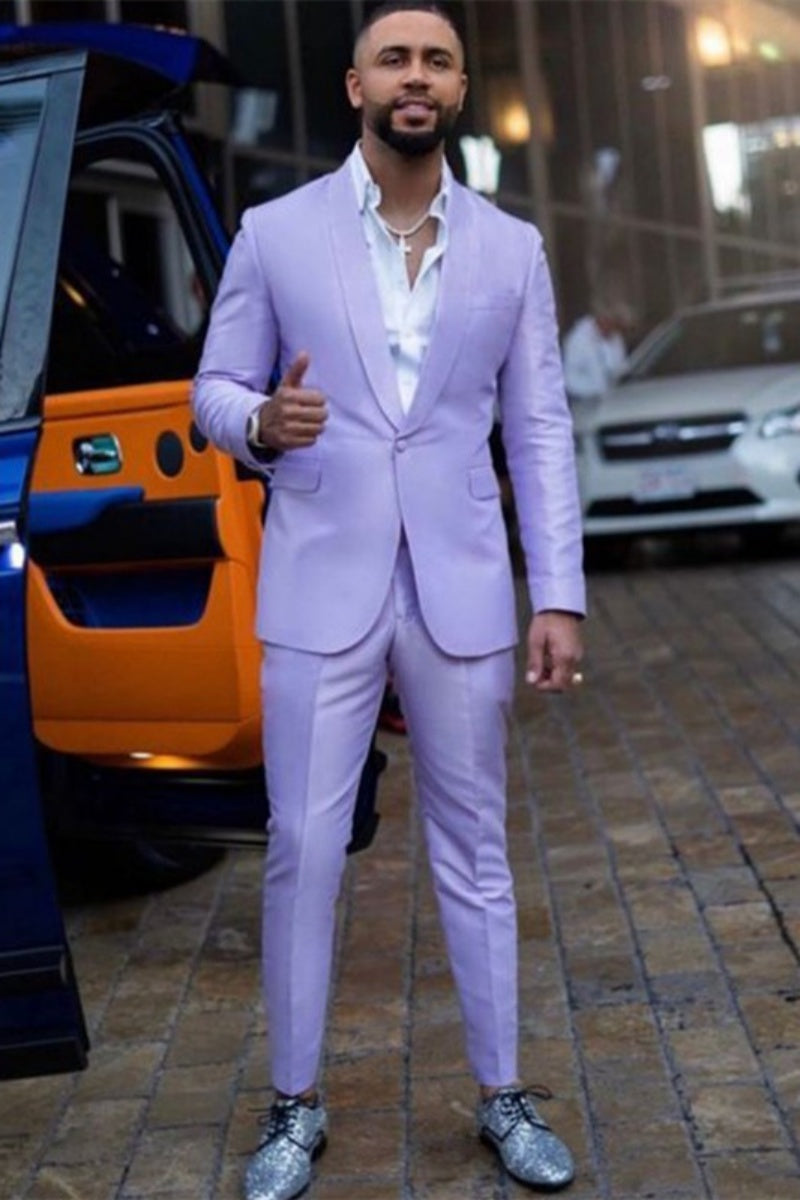 Stylish Purple Shawl Lapel Close Fitting Men Prom Suits