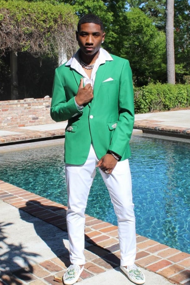 Glamorous Green One Button Men Suits With White Pants