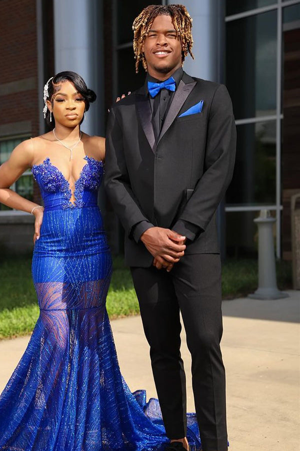 Modern Newest Black Peaked Lapel Prom Men Suits