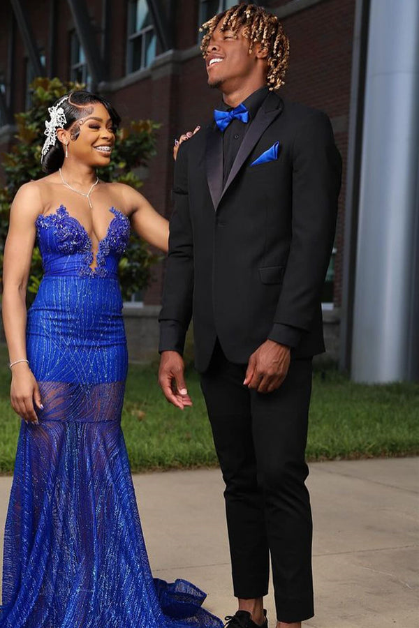 Modern Newest Black Peaked Lapel Prom Men Suits