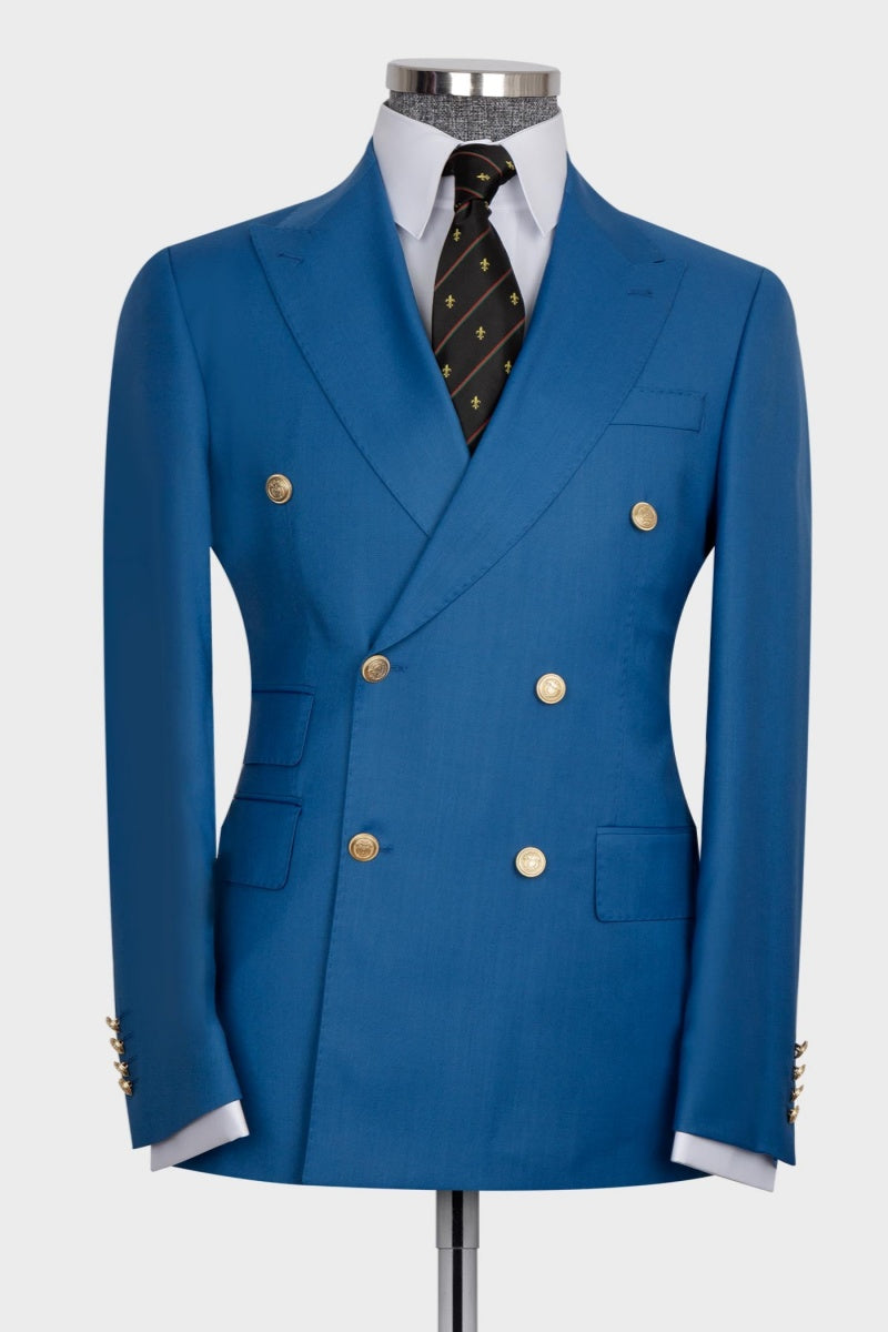 Classic Blue Double Breasted Slim Fit Prom Suits For Men