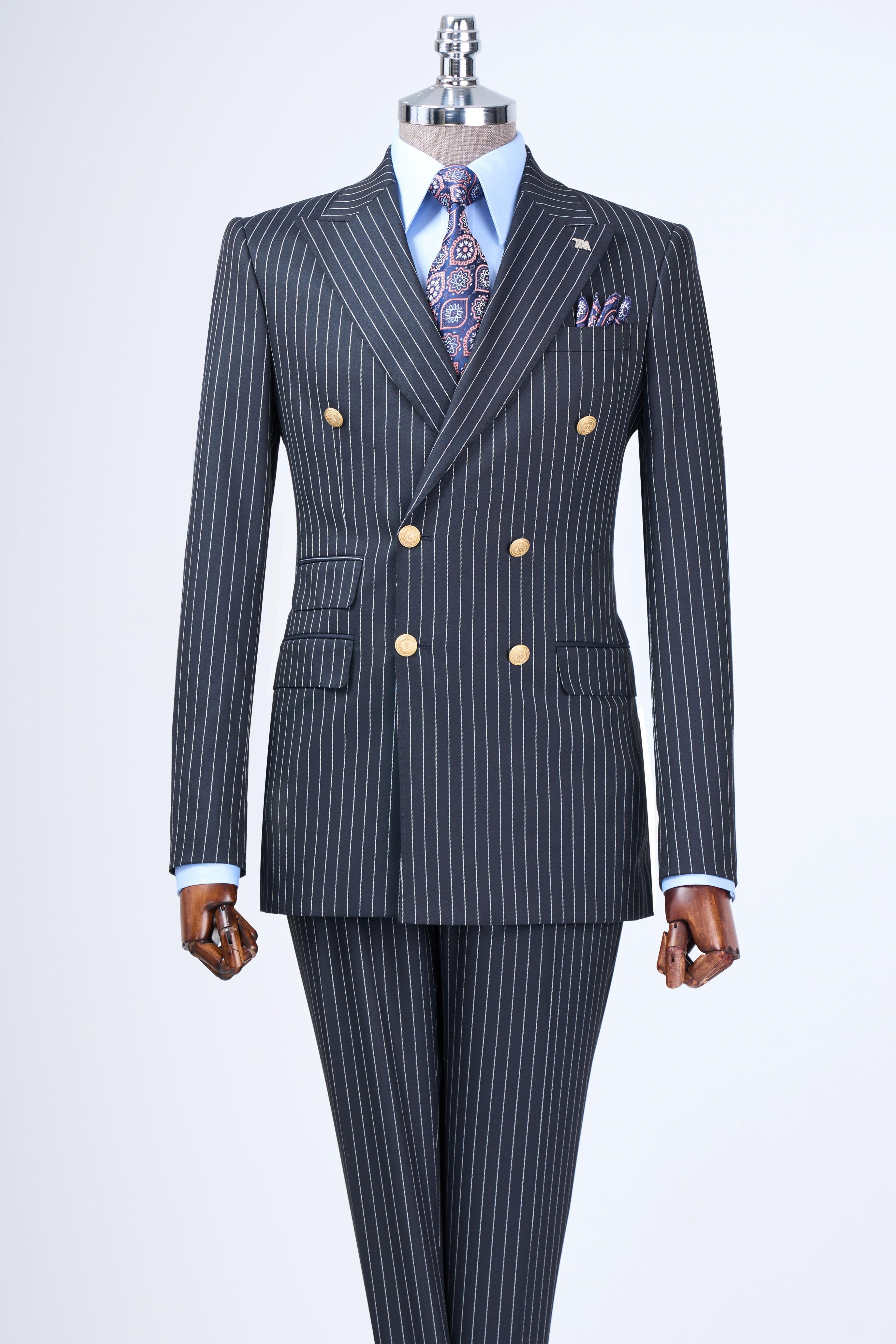 Gray Double Breasted Striped Chic Business Men Suits