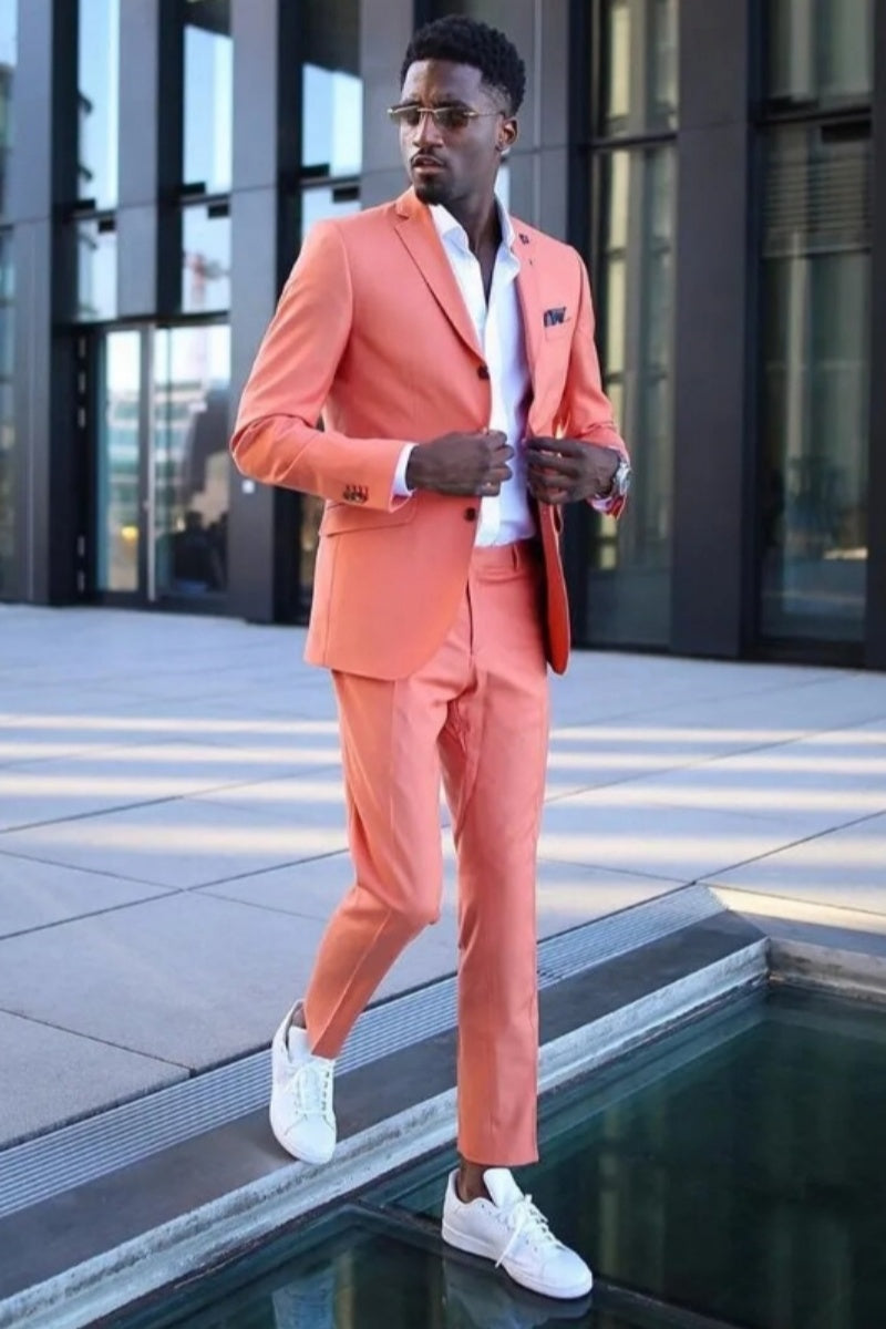 Modern Orange Bespoke Close Fitting Men's Prom Suits