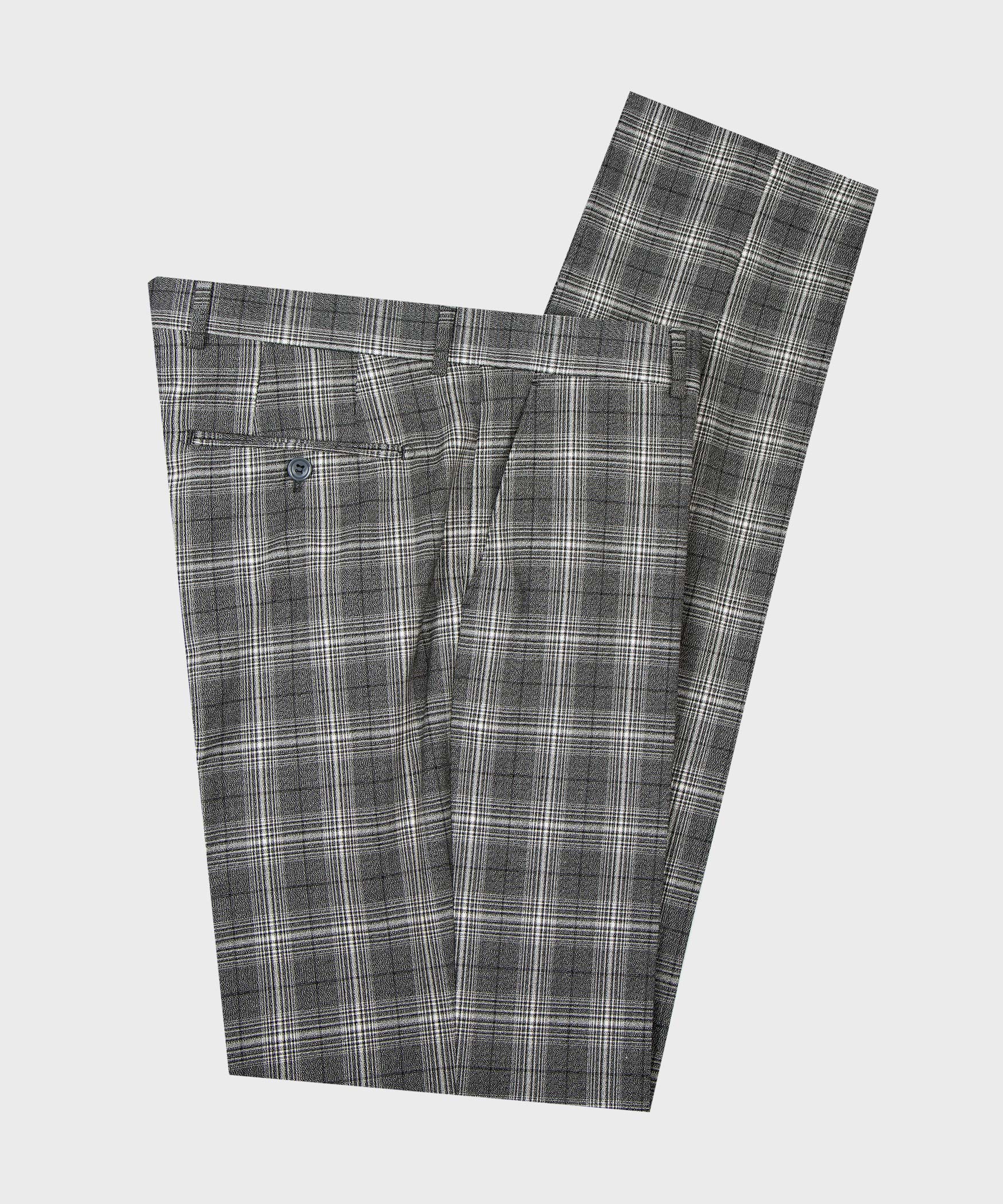 Fashion Gray Plaid Slim Fit Double Breasted Suits