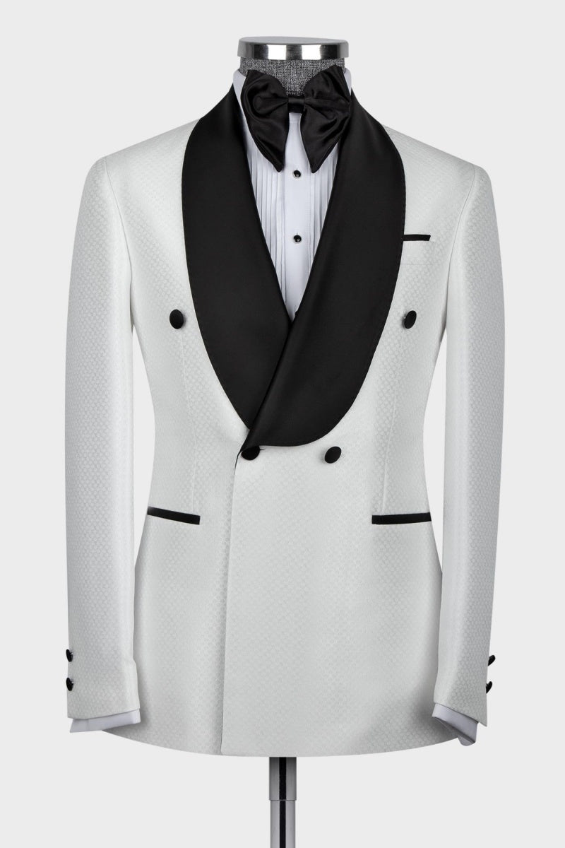 Stylish White Jacquard Close Fitting Wedding Suits For Men