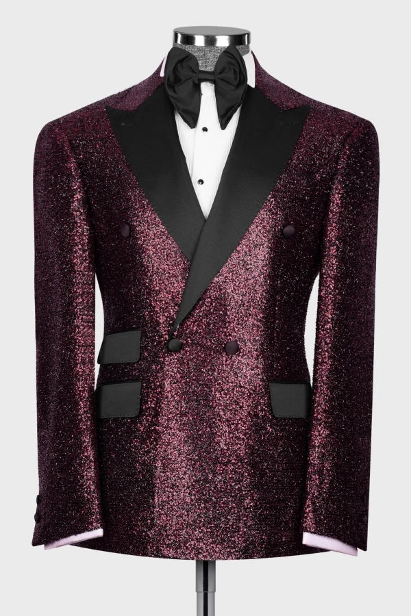 Chic Grape Sequins Double Breasted Peaked Lapel Prom Suits