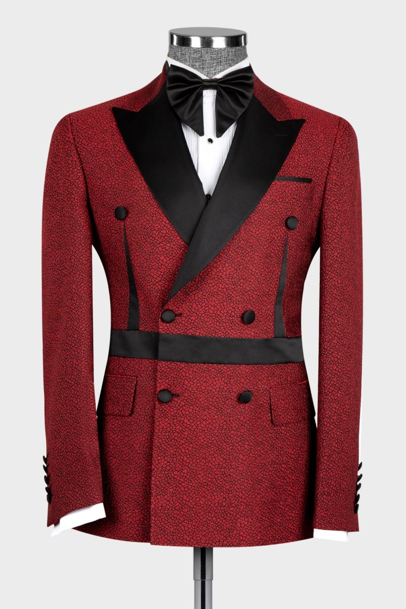 Glamorous Red Jacquard With Black Double Breasted Men Prom Suits