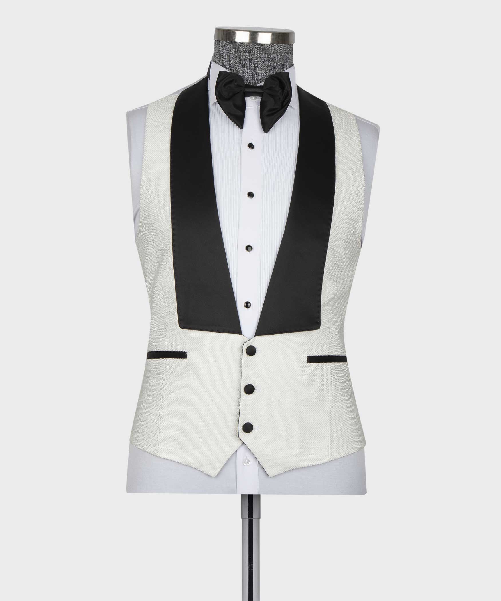 Fashion 3 Pieces White With Black Beading Peaked Lapel Prom Men Suits