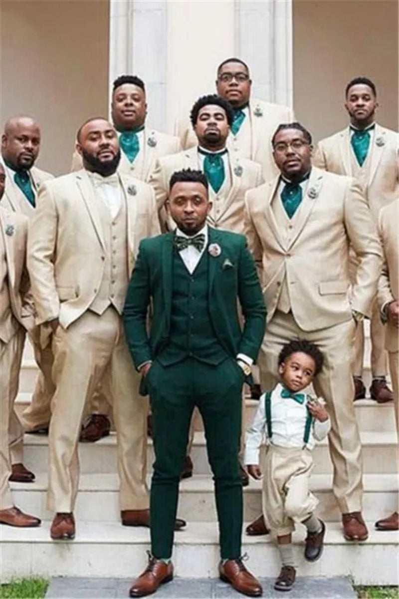 Modern Light Champagne Close Fitting Wedding Groomsmen Suits