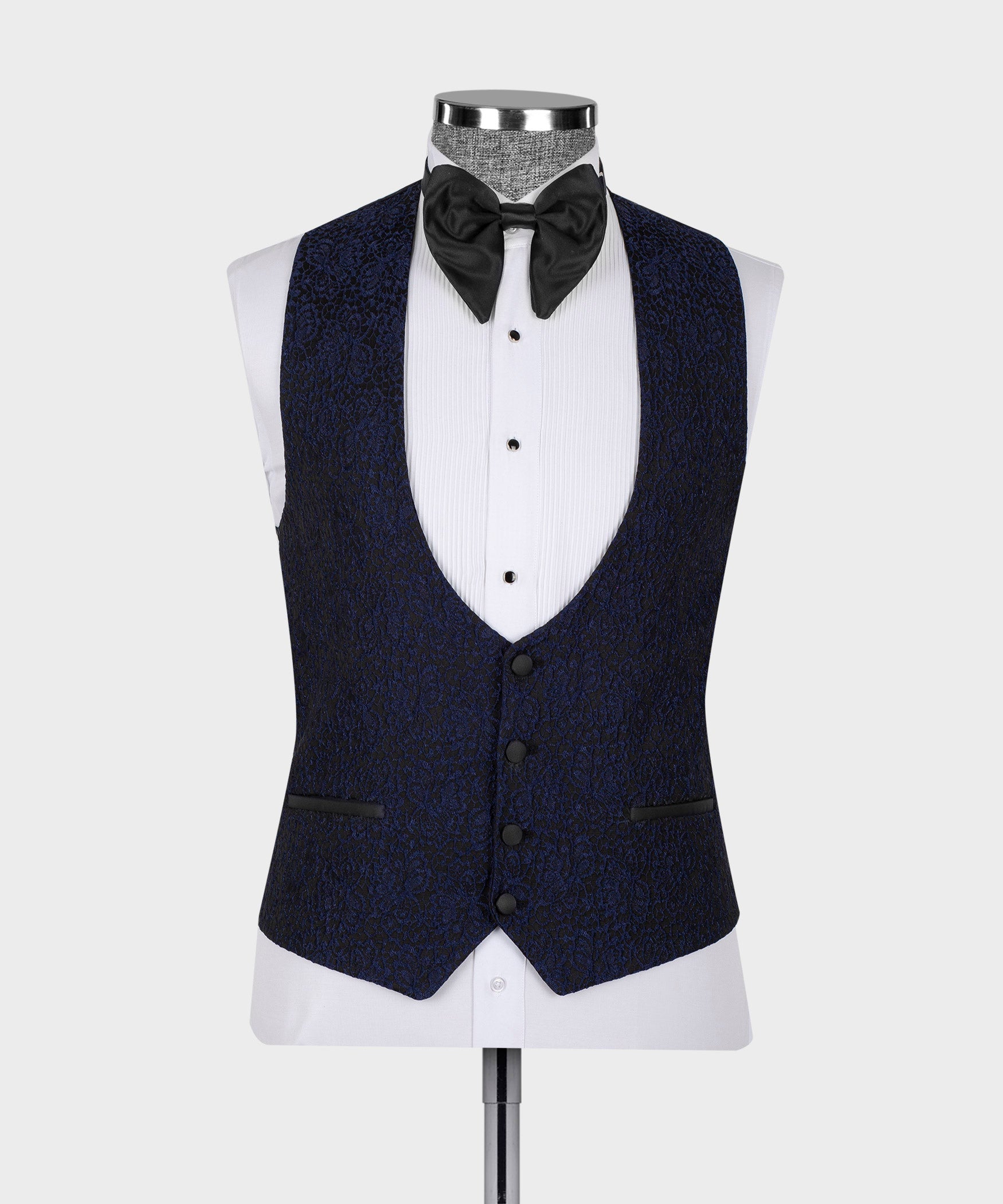 Dark Blue 3 Pieces Fancy Jacquard Shawl Lapel Men's Wedding Suits