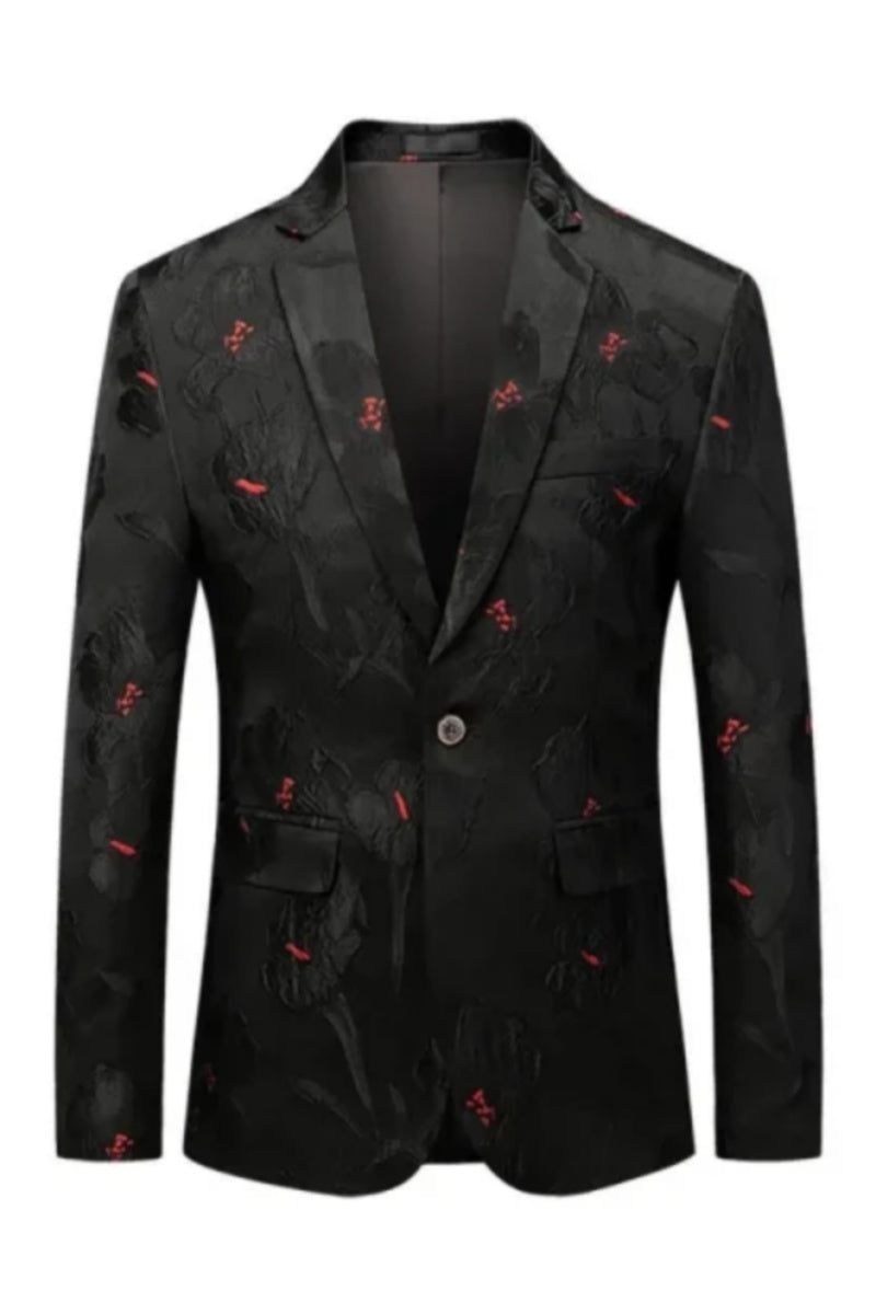 Black Notched Lapel Jacquard Men’s Blazer