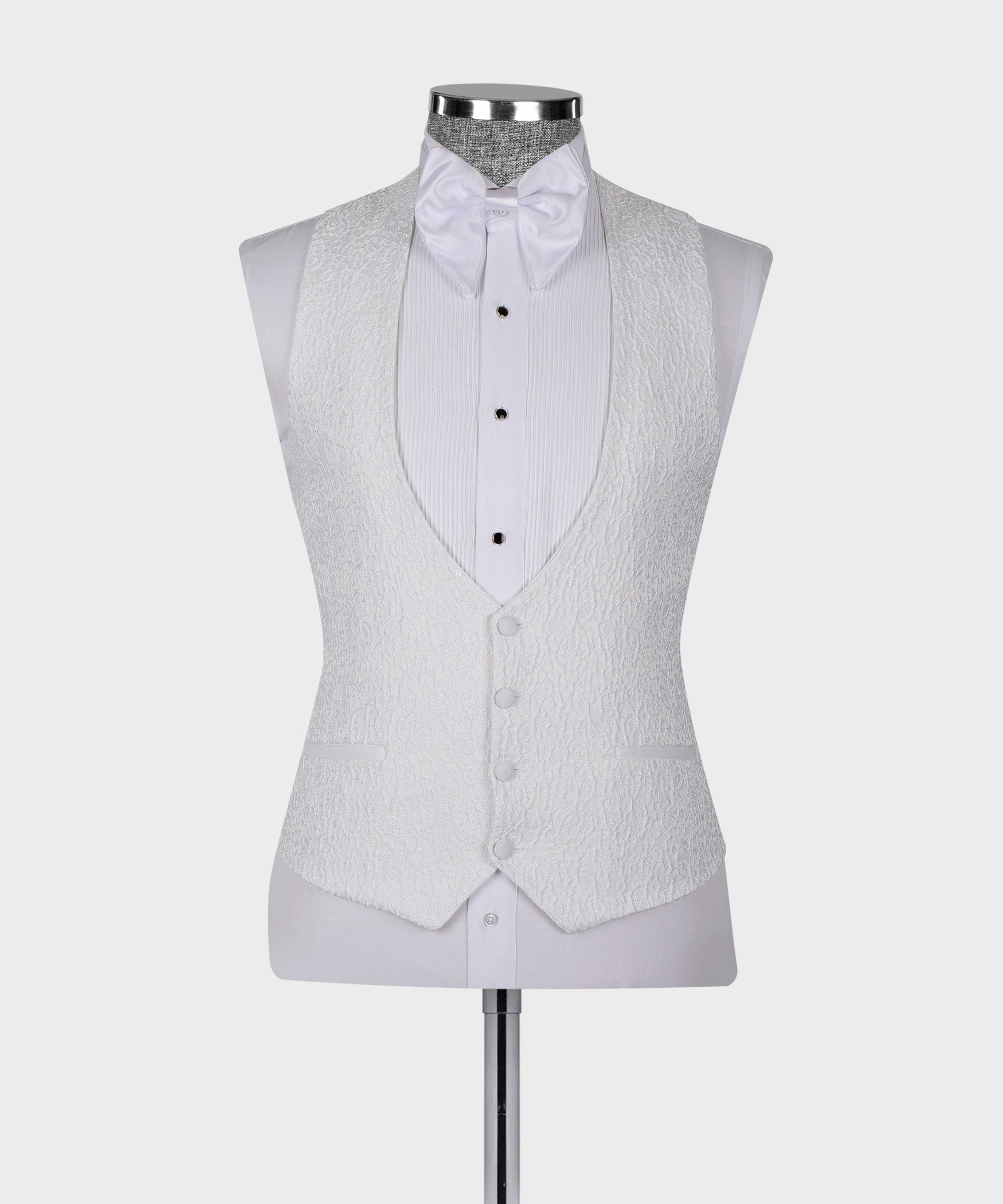 Modern White Jacquard Shawl Lapel Wedding Suits With Waistcoat