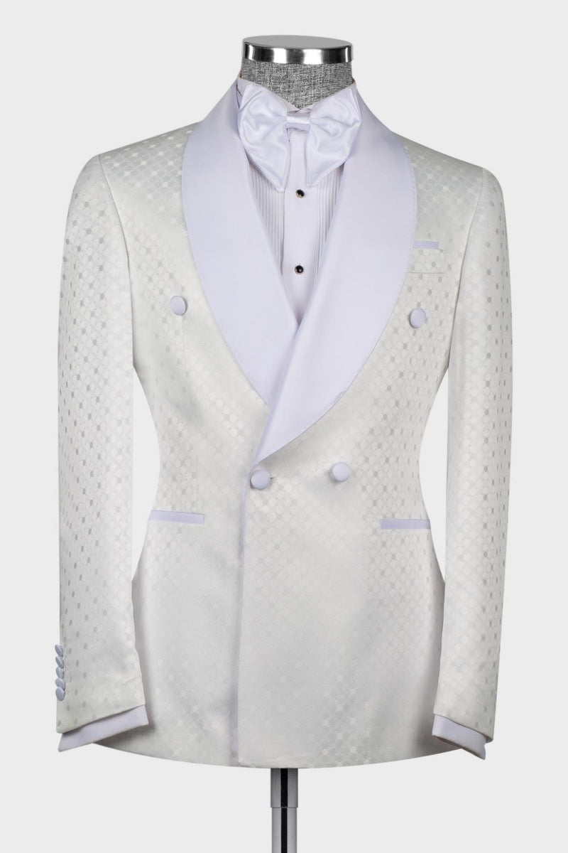 Chic White Bespoke Jacquard Shawl Lapel Wedding Suits For Men
