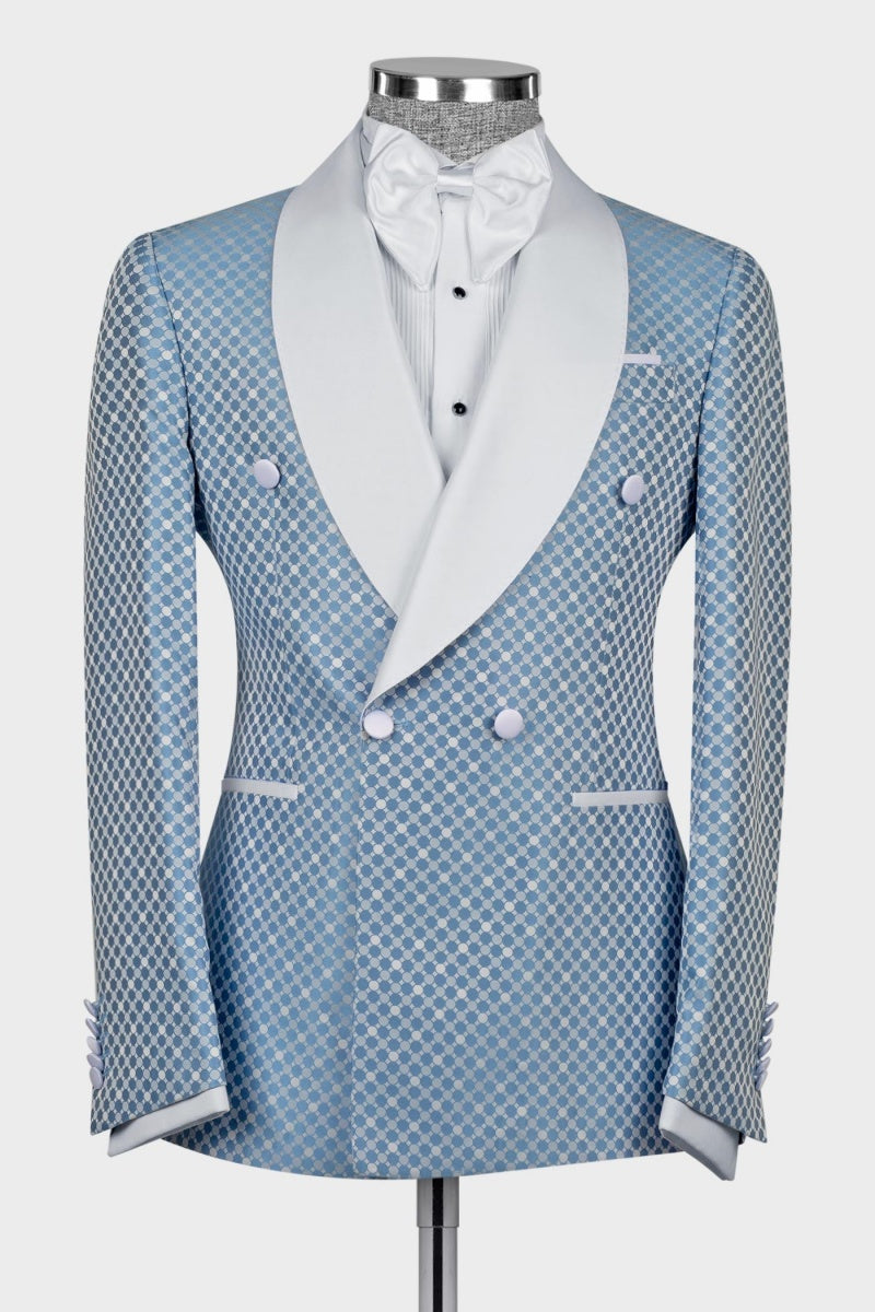 Glamorous Blue Jacquard Shawl Lapel Men's Wedding Suits