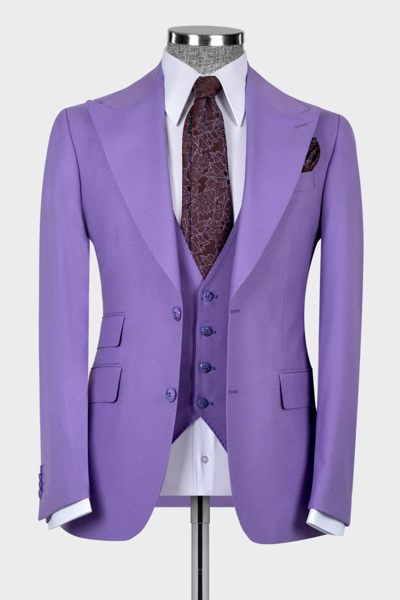 Glamorous Lavender Peaked Lapel Newest 3 Pieces Men Prom Suits