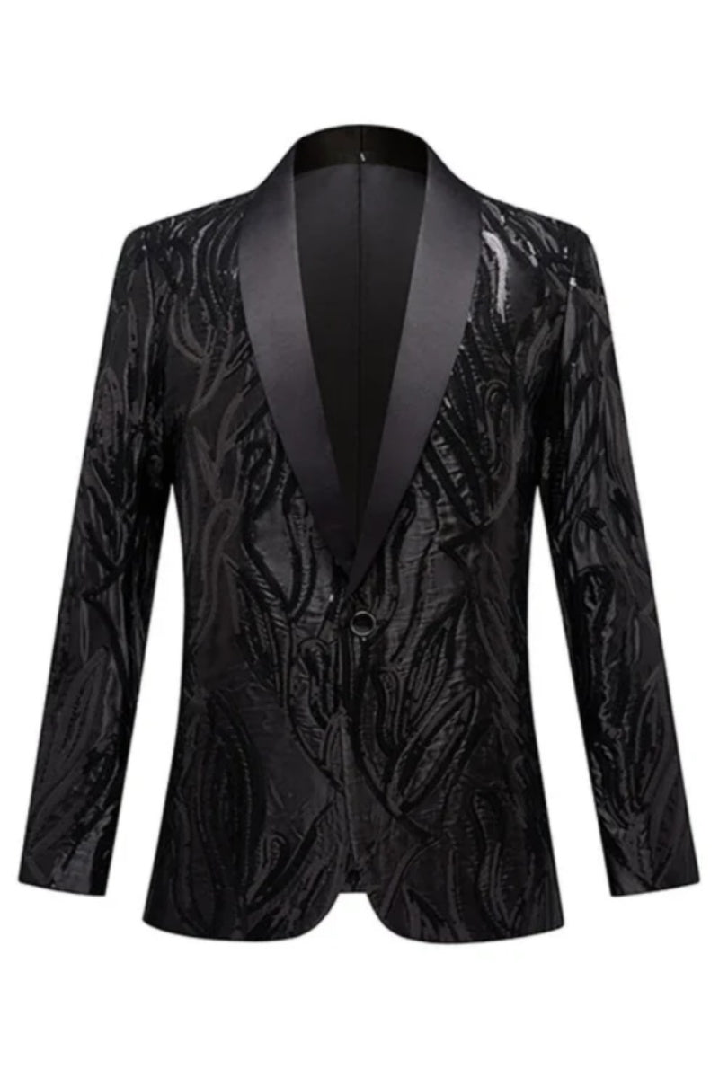 Stylish Black Sequin Shawl Lapel Men's Jacket