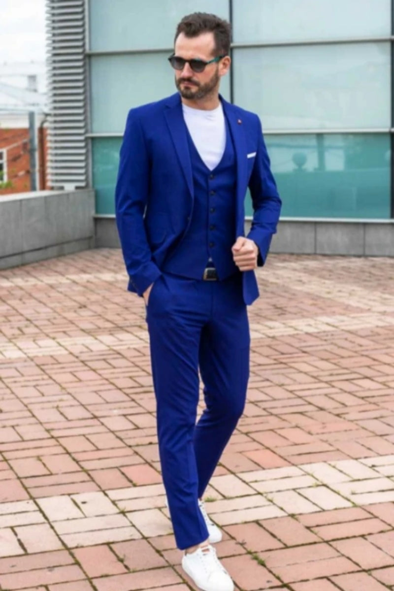 Newest Royal Blue Notched Lapel Fancy Prom Men Suits