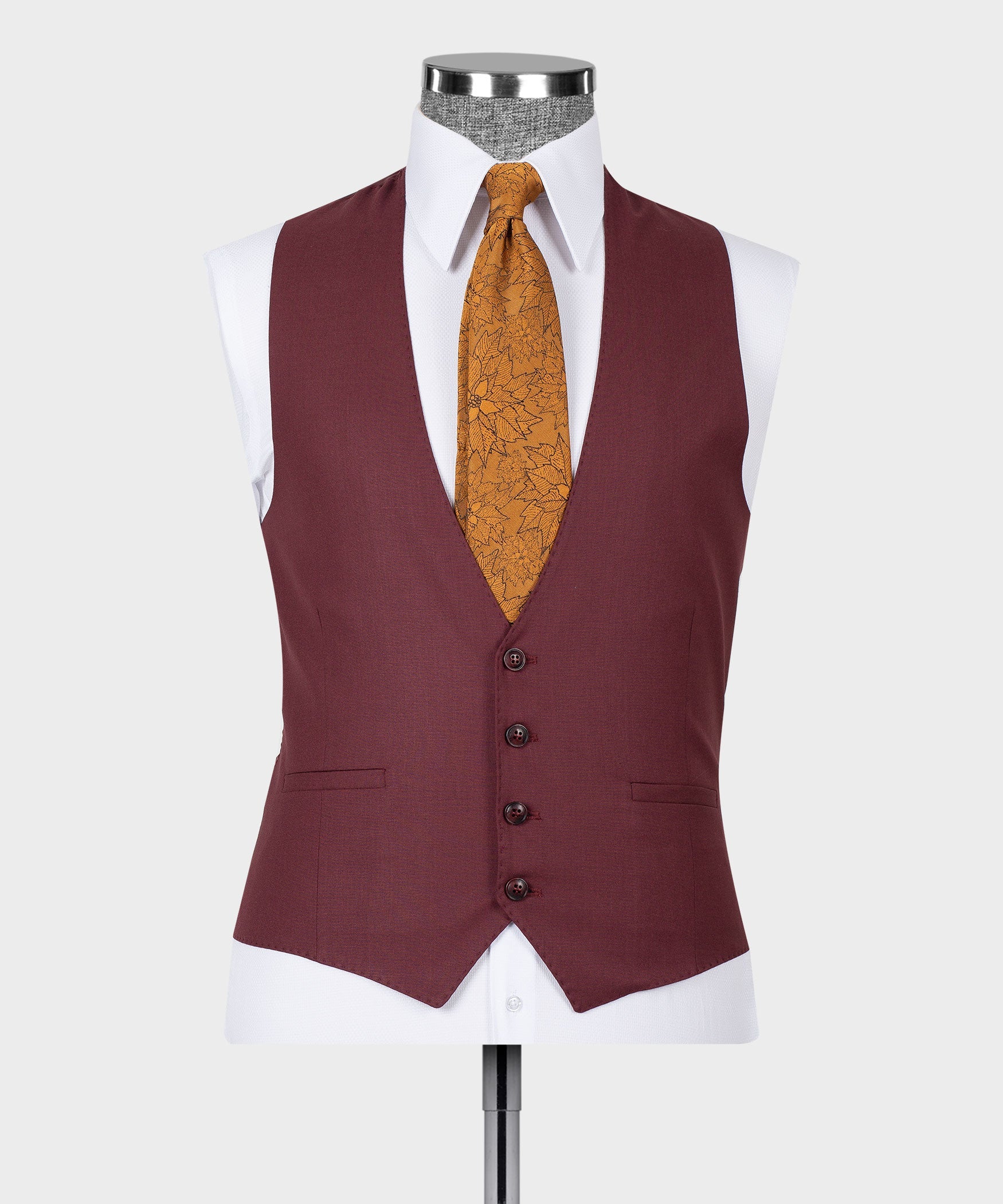 Burgundy Chic Peaked Lapel Men Prom Suits With Waistcoat
