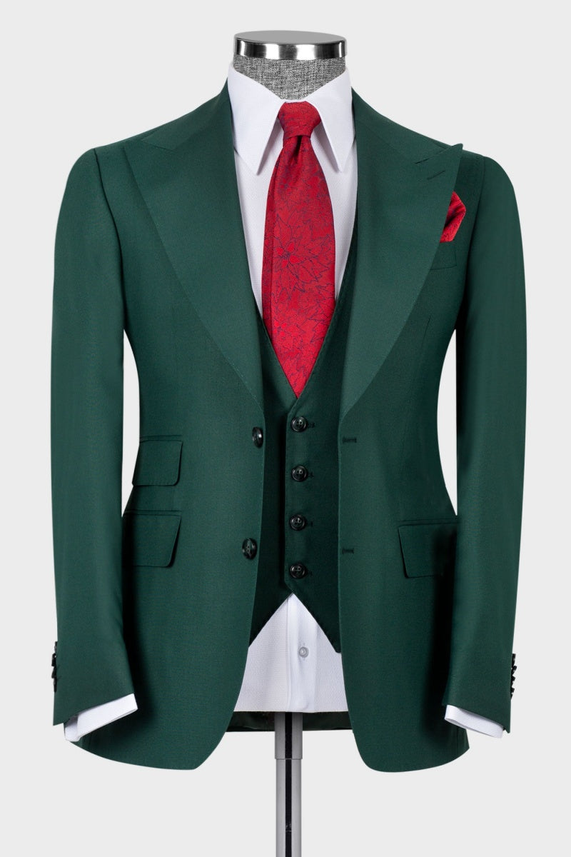 Modern Green 3 Pieces Peaked Lapel Proms Suits For Men