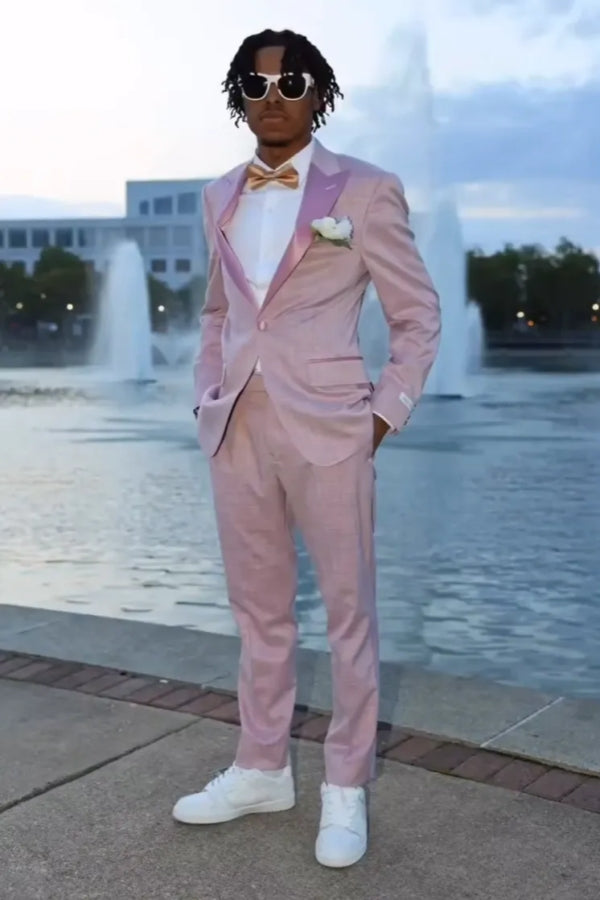 New Arrival Nude Pink Prom Suits With Satin Lapel