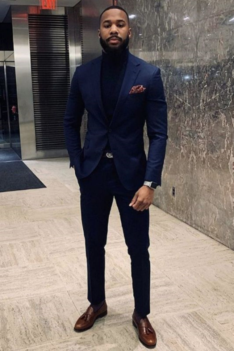 Fancy Dark Blue Newest Slim Fit Formal Men Suits