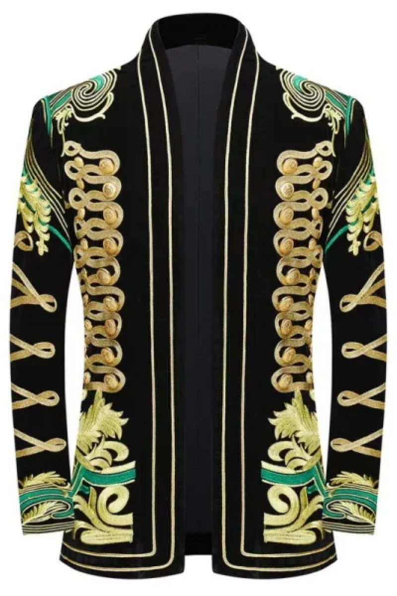 Newest Black Velvet Embroidery Men Blazer
